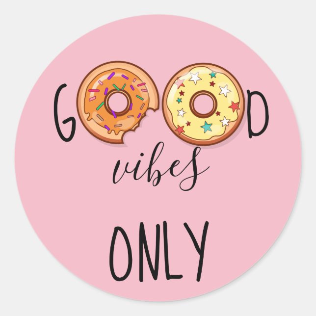 Pegatina Redonda Donuts// Funny "Sólo Buenos Vibes" (Anverso)