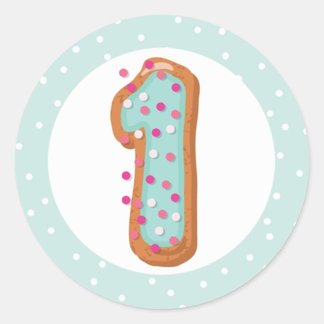 Pegatina Redonda Donuts helados azules número 1 bebé primer cumplea (Anverso)