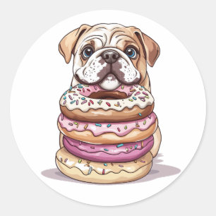 Pegatina Redonda Donuts rotos por Bulldoges ingleses