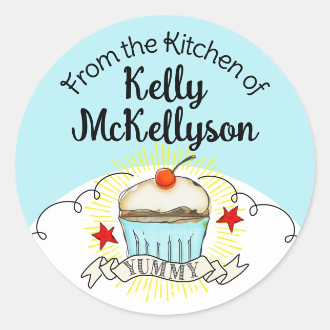 Pegatina Redonda doodle acuarela quequitos de horneado chaqueta de  (Anverso)