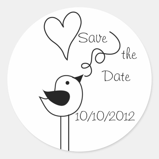 Pegatina Redonda Doodle Bird-Save the Date Stickers (Anverso)