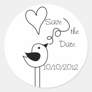Pegatina Redonda Doodle Bird-Save the Date Stickers