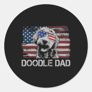 Pegatina Redonda Doodle Dad Goldendoodle Perro Bandera Americana 4
