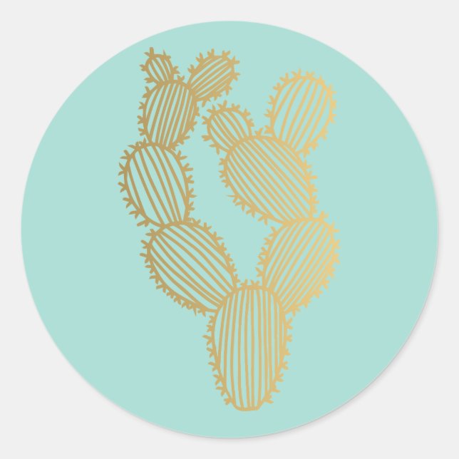 Pegatina Redonda Doodle de Cactus Gold Pricky (Anverso)