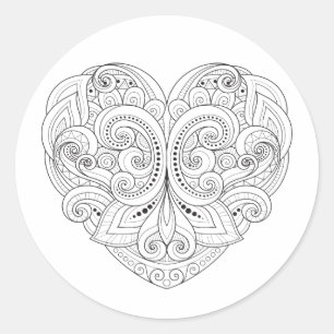 Pegatina Redonda Doodle de corazón abstracto