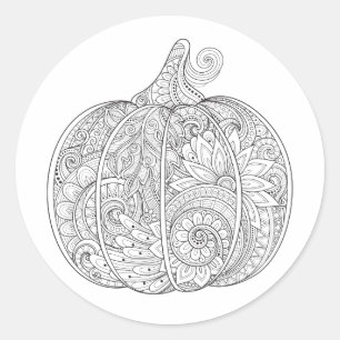Pegatina Redonda Doodle decorativo de la calabaza