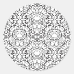 Pegatina Redonda Doodle del patrón de plumas de pavo real