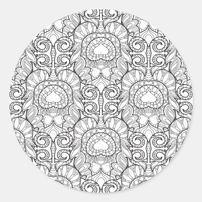 Pegatina Redonda Doodle del patrón de plumas de pavo real (Anverso)