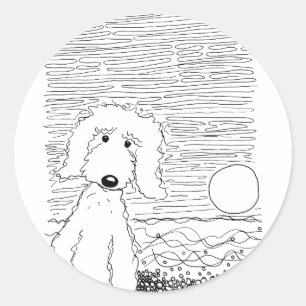 Pegatina Redonda Doodle dorado en la playa
