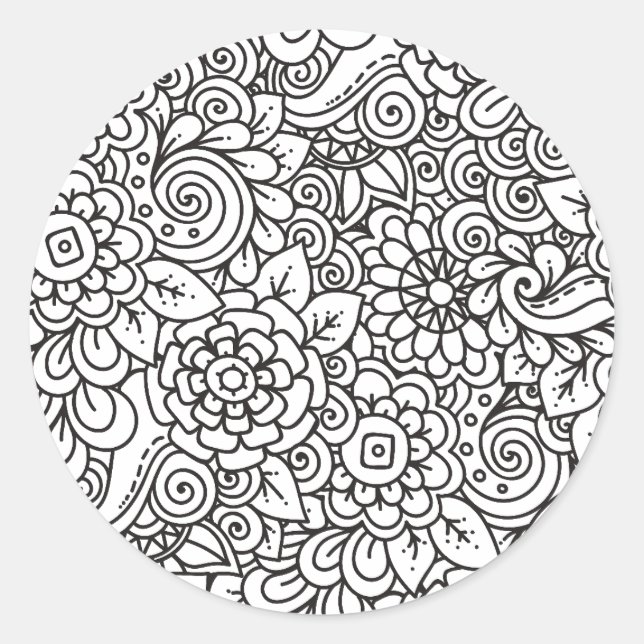 Pegatina Redonda Doodle Floral Retro (Anverso)