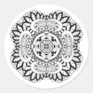 Pegatina Redonda Doodle hermoso del cuadrado de Deco