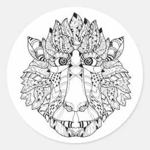 Pegatina Redonda Doodle Monkey Head