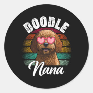 Pegatina Redonda Doodle Retro Nana Goldendoodle Perro Madres amante