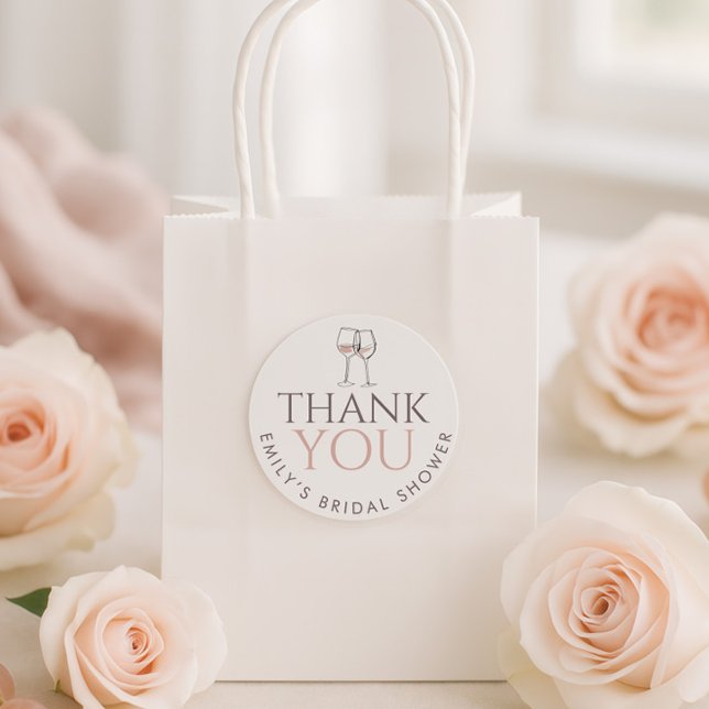 Pegatina Redonda Doodle Wine Glasses Thank You Bridal Shower (Subido por el creador)