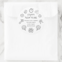 Pegatina Redonda Doodles Black text New Year Party Thank you