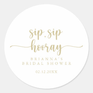 Pegatina Redonda Dorada caligrafía Sip Sip Hooray Bridal Shower