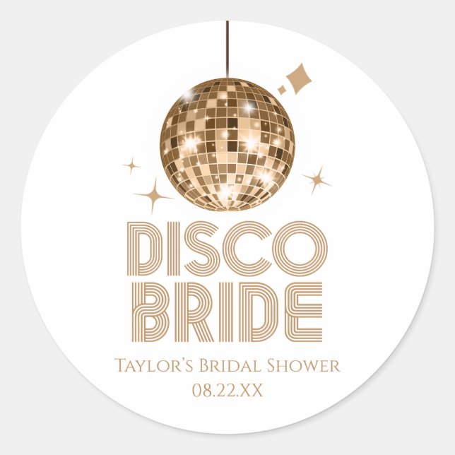 Pegatina Redonda Dorada Disco Ball Disco Bridal Bridal Shower (Anverso)