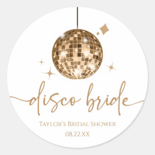 Pegatina Redonda Dorada Disco Ball Disco Bridal Bridal Shower
