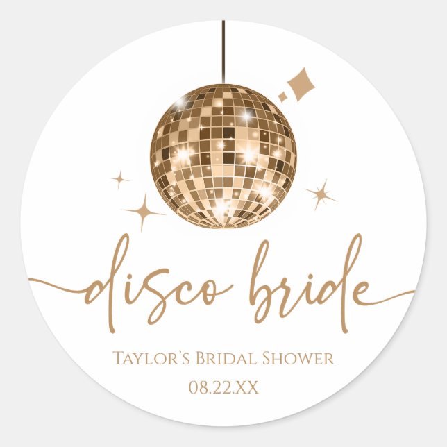 Pegatina Redonda Dorada Disco Ball Disco Bridal Bridal Shower (Anverso)