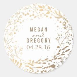 Pegatina Redonda Dorado Bebé con flores de aliento