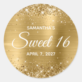 Pegatina Redonda Dorado Brillante con Holografía Sweet 16