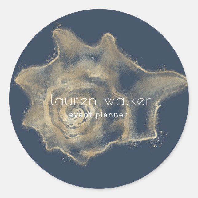 Pegatina Redonda dorado costero elegante monograma clásico redondo  (Anverso)