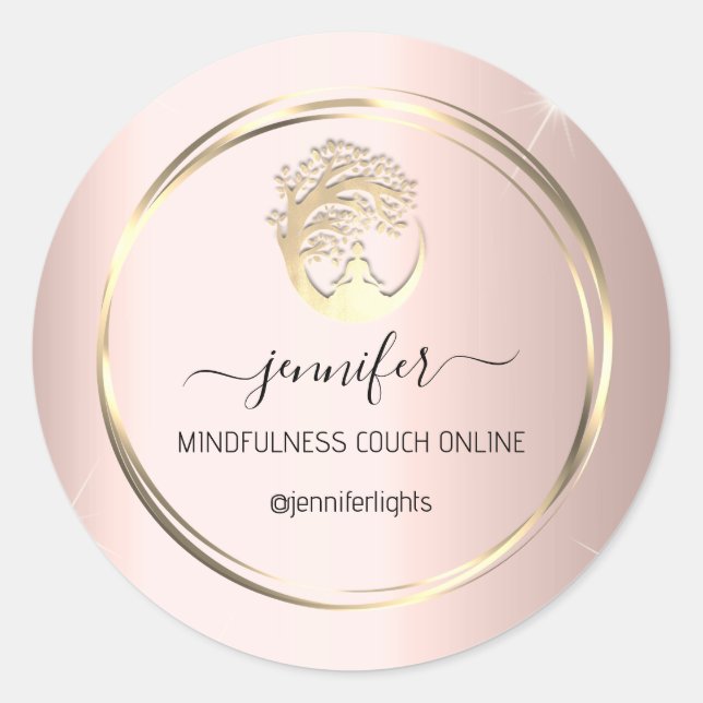 Pegatina Redonda Dorado del sofá terapeuta de la mentalidad del yog (Anverso)