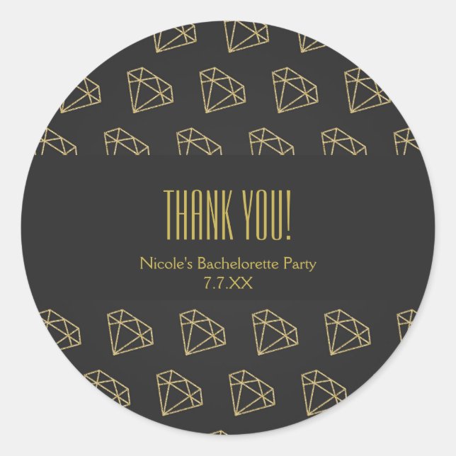 Pegatina Redonda Dorado Diamante Diseño Moderno Bachelorette Favor (Anverso)