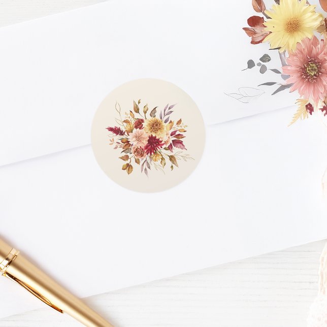 Pegatina Redonda Dorado Fall Terracotta Floral (Subido por el creador)