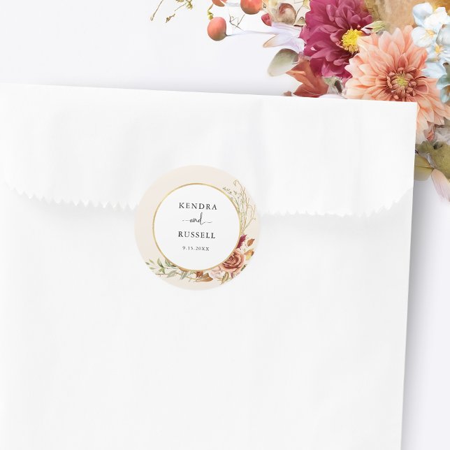 Pegatina Redonda Dorado Fall Terracotta Floral (Subido por el creador)