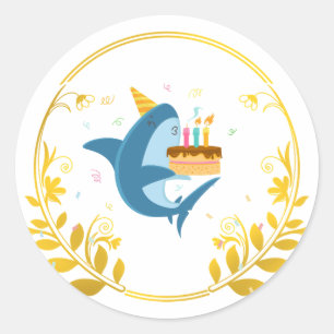 Pegatina Redonda Dorado Floral Decorativo marco dorado Cumpleaños