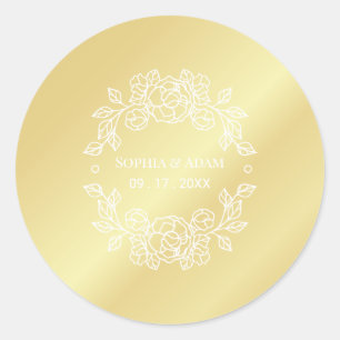 Pegatina Redonda Dorado floral elegante y minimalista