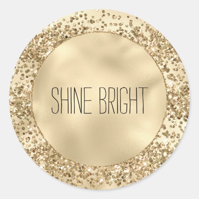 Pegatina Redonda Dorado Glitzy Purpurina Sparkle Confetti Shine (Anverso)