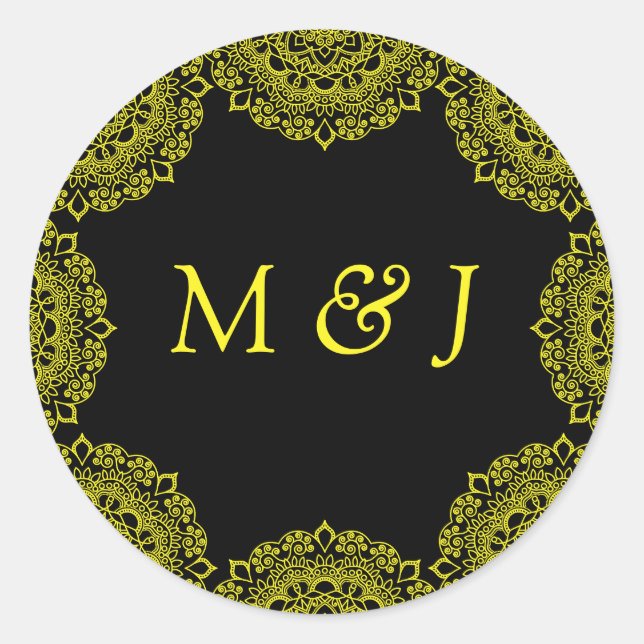 Pegatina Redonda dorado mandala negra (Anverso)