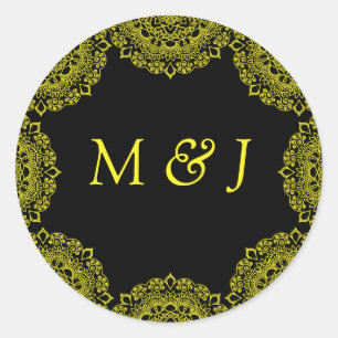 Pegatina Redonda dorado mandala negra