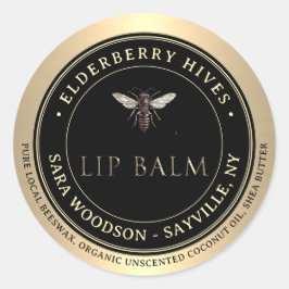 Pegatina Redonda Dorado y miel negra perfumada Lip Balm Queen Abeja
