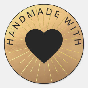 Pegatina Redonda Dorado y Negro "Hecho a Mano con Amor" Elegante