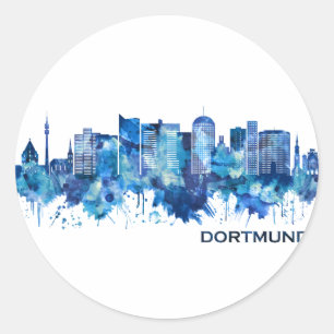 Pegatina Redonda Dortmund Germany Skyline Blue