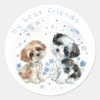 Pegatina Redonda Dos adorables cachorros, personalizados