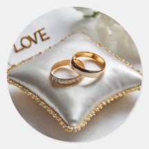 Dos anillos bodas sobre una almohada blanca