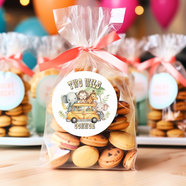 Pegatina Redonda Dos animales safari de cumpleaños para niños salva (Subido por el creador)