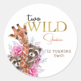 Pegatina Redonda Dos animales salvajes de safari niños fiesta de cu