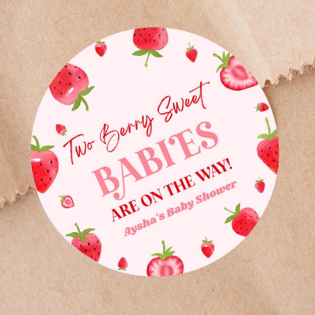 Pegatina Redonda Dos Berry Sweet Babies Strawberry Twin Baby Shower (Subido por el creador)