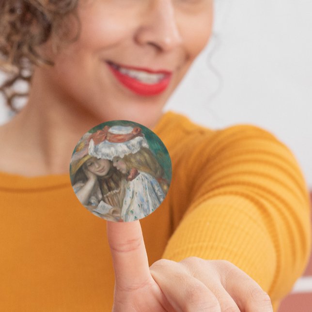 Pegatina Redonda Dos Chicas leyendo, Auguste Renoir Art (Subido por el creador)