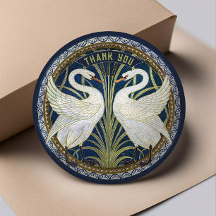 Pegatina Redonda Dos cisnes decoración vintage Art Nouveau de Walte