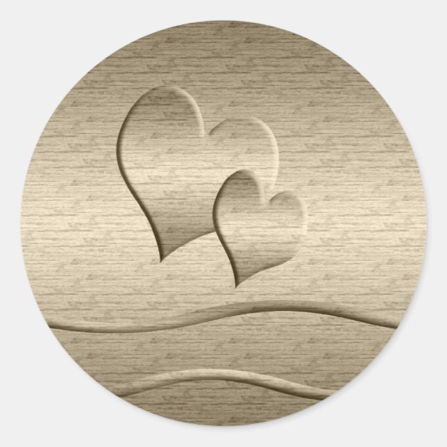 Pegatina Redonda Dos corazones dorados (Anverso)