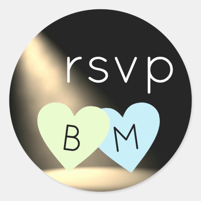 Pegatina Redonda Dos corazones. Love Wedding rsvp (Anverso)
