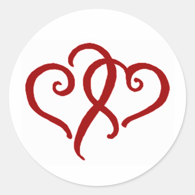 Pegatina Redonda Dos corazones rojos simples (Anverso)