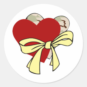 Pegatina Redonda Dos corazones y cinta amarilla