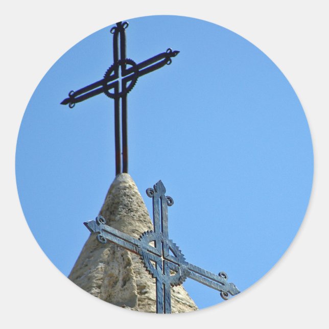 Pegatina Redonda Dos cruces (Anverso)